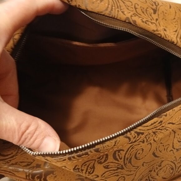 New Southwestern Velvet Tooled Brown Faux Leather Mini Duffle Tote Shoulder Bag - Picture 10 of 10